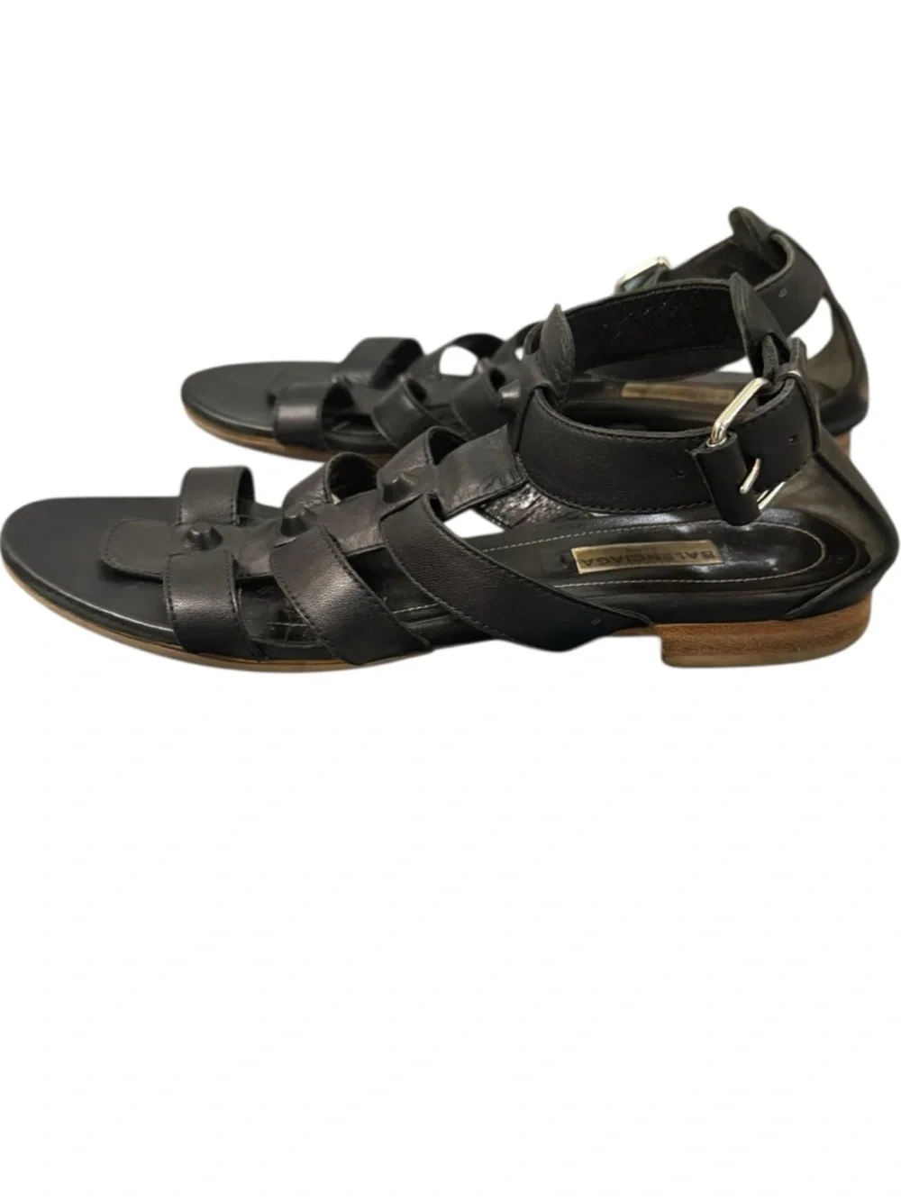 Balenciaga Arena Black Leather Gladiator Studded Multi-Strap Ankle  Sandals - Picture 13 of 15